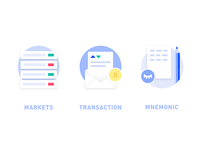 markets, transaction, mnemonic bitcoin blockchain icon illustration