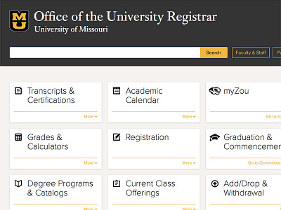 Mizzou Registrar mobile first registrar responsive