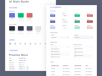 Style Guide colors dropdown elements guide purple style stylesheet table ui whitespace