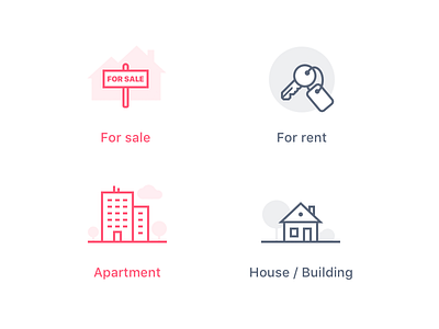 Real estate listings selector apartment building house icon iconography illustration rent sale