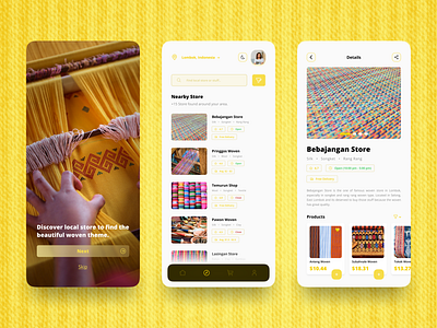 Woven Store App app art concept culture design explore find minimalist mobile sell shirt silk store tribe ui ux white wool woven yellow
