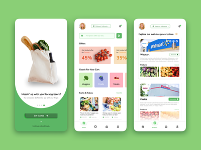 Grocery Store App app concept design figma find fruit green grocery ios mart minimalist mobile offer search shop supermarket ui ux vegetable white