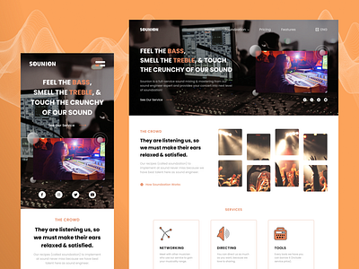 Sounion Website & Responsive Mode app black concept design engineer logo mastering minimalist mixing music orange responsive service song sound ui ux webdesign website white