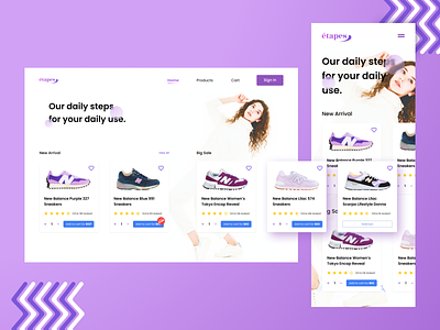 étapes Website & Responsive Mode clean concept design ecommerce fashion landing logo minimalist page purple responsive sale shoes sneakers step ui ux web website white