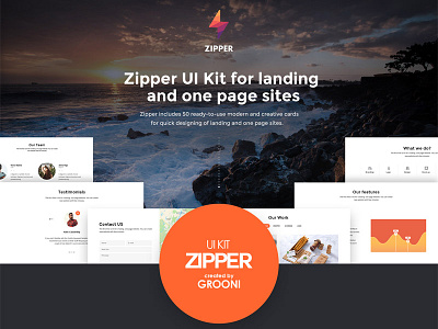 Zipper UI Kit for landing and one page sites landing one page one page site onepage ui ui elements ui kit web elements