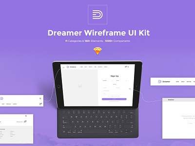 Dreamer Wireframe UI Kit for Sketch App 2017 elements freebie new site template sketch ui ui kit web web elements