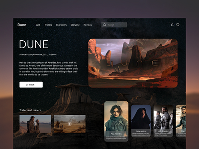 Webdesign - Dune app appdesign cinema concept design dune movie space ui uidesign ux web webdesign website