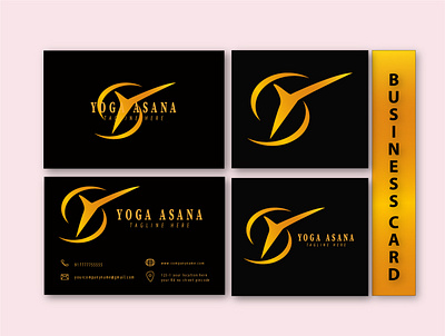 business card with gold and block business card graphic design logo logo design yoga business card yoga logo