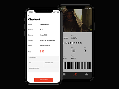 The Cinema app application booking buy checkout cinema graphics interaction interface ios minimal mobile movie pay product ticket ui ux web