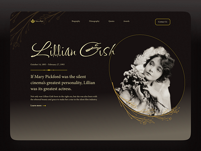 Lillian Gish tribute screen actors design first screen logo ui ux vector web