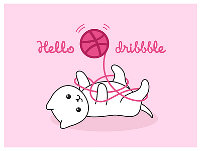 Hello dribbble! flat illustration kitty minimal vector