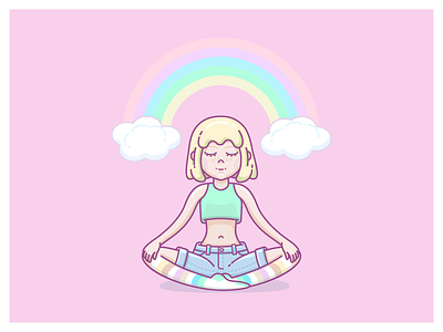 Rainbow girl design flat illustration meditation minimal rainbow t shirt vector