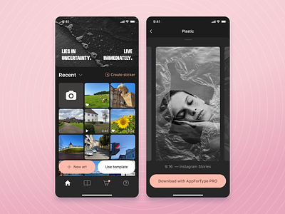 Home Screen and Template Preview in AppForType app design grid instagram interface ios iphone stories template ui ux