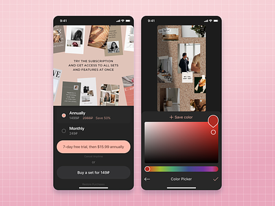 Subscription and Color Picker in AppForType app design instagram interface ios iphone picker subscription template ui ux