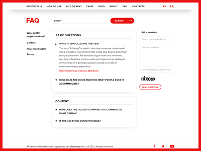 Fulldome.Pro FAQ page clean design fulldome guidelines presentation red slide white