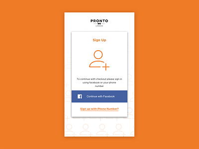 Sign-Up Screen for Pronto delivery facebook food ios signup