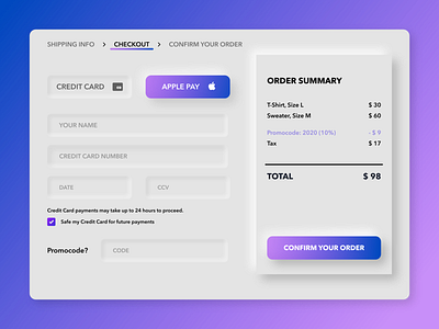 DAILY UI 2 | Credit Card Checkout checkout checkout page creditcard daily ui dailyui 002 design gradients neumorphism ui ui design uiuxdesign