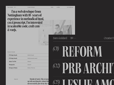 Sam Goddard Portfolio — #1 adobe xd contrast design developer editorial folio grid layout minimal monochome portfolio type typography ui ux web design website