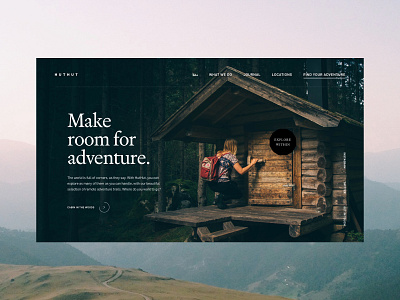 HutHut Adventures #2 - Hero adobe xd adventure colour contrast design editorial grid landing layout minimal photography travel traveling typography ui ux vector video web design website