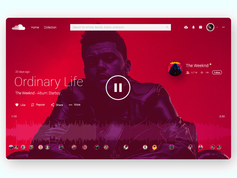 Soundcloud Song Layout / UI Challenge animation app audio interaction layout music player redesign soundcloud ui ux web design
