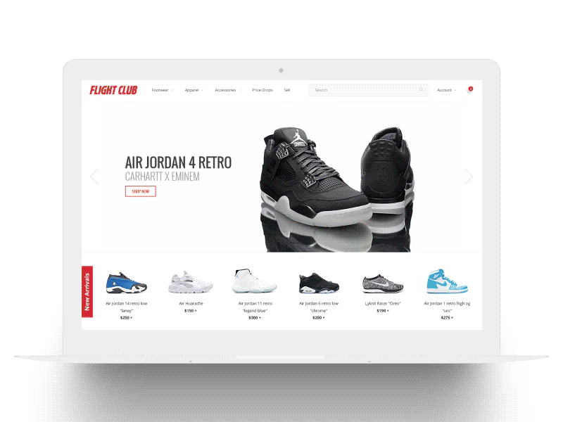 Flight Club Redesign Concept animation interaction layout parallax redesign shoe ui ux