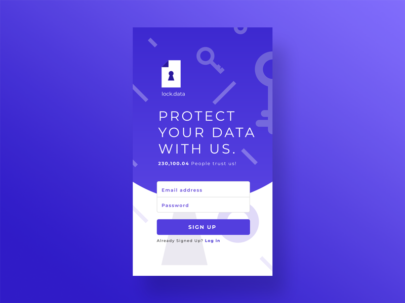 Sign Up Screen - 001 Day daily 100 challenge dailyui illustraion figmadesign lock protect product data ui ux signup mobile interface interaction graphic design design app design