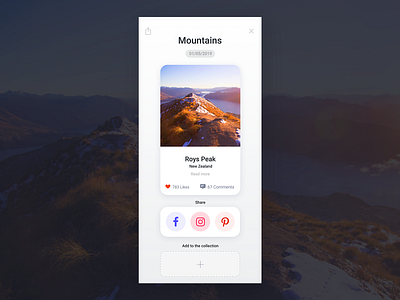 Social Share - 010 app app design dailyui design grid high icon interface mountains social app social media social share ui ux web