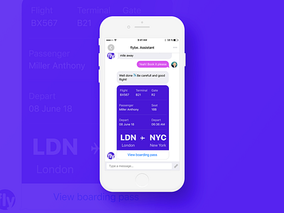 054 Confirmation airplane app app design bot confirmation dailyui design flat interface ios messager minimal onboarding plane ticket ui ux