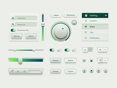 Green Ui Kit button green icon like location notification photoshop pure share switch ui ui kit