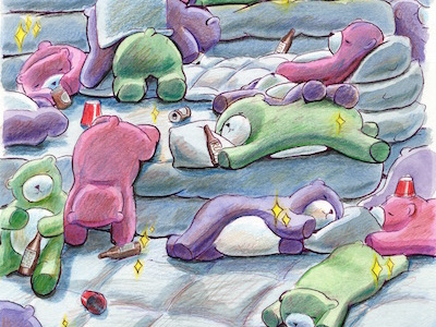 Ain't No Party Like A Teddy Bear Party... background design childrens art concept design drawing free hand funny illustration mixed media painting watercolor