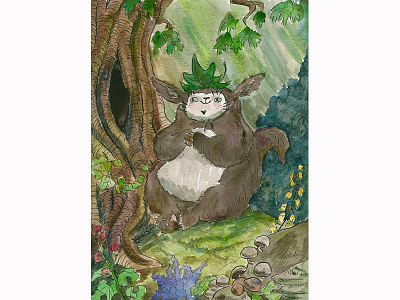 Squirell Troll King background design book art character design childrens art concept design drawing free hand illustration mixed media nature painting watercolor
