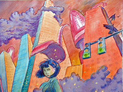 Yoshimi Battles The Pink Robots top 1/2 character design fantasy art illustration mixed media watercolor