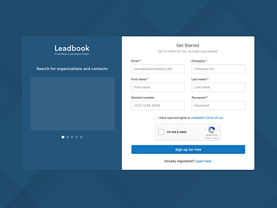 Leadbook Signup registration page signup page ui ux