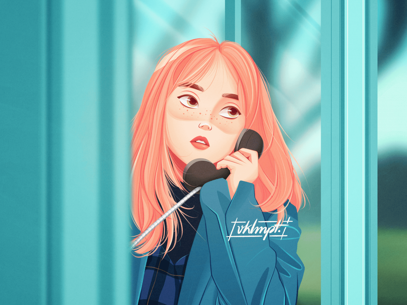 📞 art character cute drawings girl girl character illustration ipadpro phonebooth procreate