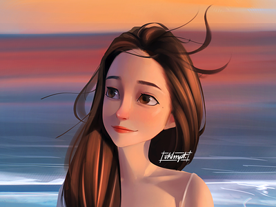 🏖 art beach character cute drawings girl girl character illustration procreate sunset