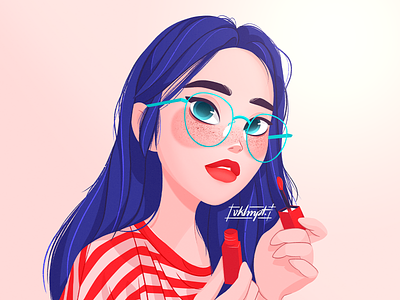 💄 art character cute drawings girl girl character glasses illustration ipadpro lipstick procreate red summer