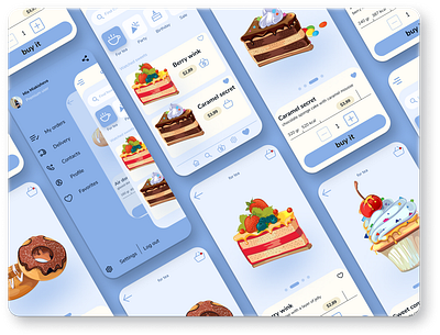 Sweet cakes art biscuit cake design donats illustration love mobile app mobille sweet ui