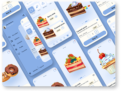 Sweet cakes art biscuit cake design donats illustration love mobile app mobille sweet ui