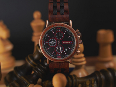 Chess Inspired Wooden Watch Design l GENTCREATE brown watch focus stacking gentcreate photoshop sustainable watch watch close up watch close up watch dial watch face watches wooden watch zoomed watch