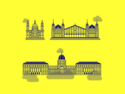 Budapest - Icon set blue budapest building capital city graphic design hungary icon icon design icons line yellow