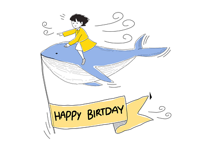 Birthday Girl With Whale birthday graphic design illustration party ui whale