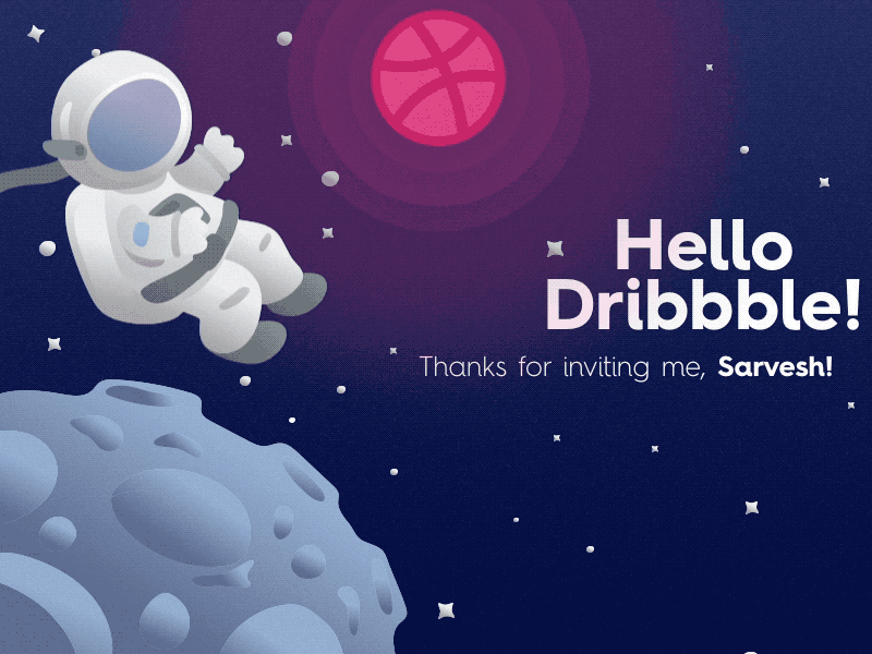 Hello Dribbble. astronaut debut dribbble gif moon night space stars