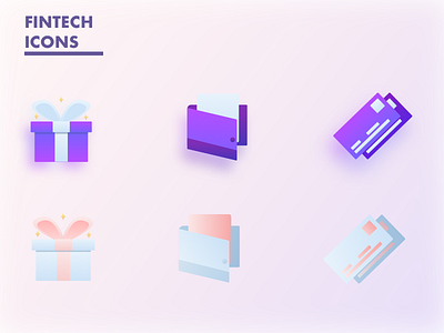 Fintech Icons card fintech giftbox gradient icon iconography icons money shadow wallet