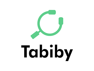 Tabiby: Mobile App Logo clinic doctor engine glass logo magnifying search stethoscope typography