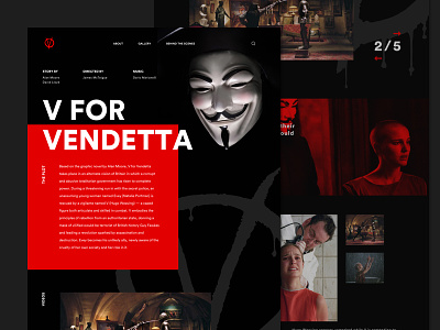 V For Vendetta Movie Website Full Page daily ui 003 design desktop dystopia homepage landing movie red black ui ux vendetta web