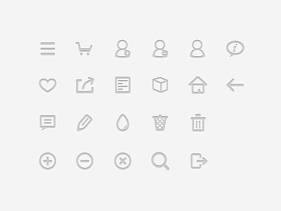 Icons arrow article cart color feedback icon like menu search share user