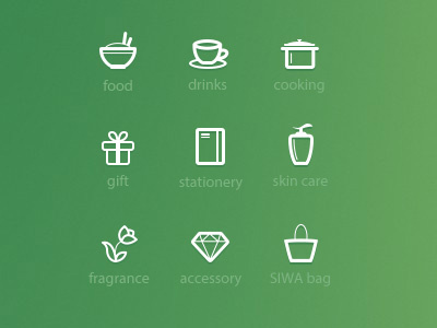 Navigation Icons accessory bag cooking drinks food fragrance gift icon skincare stationery