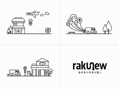 Rakunew Shipping Story balloon bench car cat cloud house line plane sketch store tree