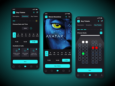 Movie Ticket Booking App android app app design blue booking cute flutter movie new payment ticket trending ui