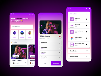 Elearning App UI #Gradient android appdesign appui class cute design elearning flutter gradient latest learning new purple ui